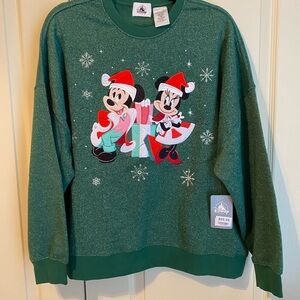 Disney Green Holiday Mickey and Minnie Sweatshirt